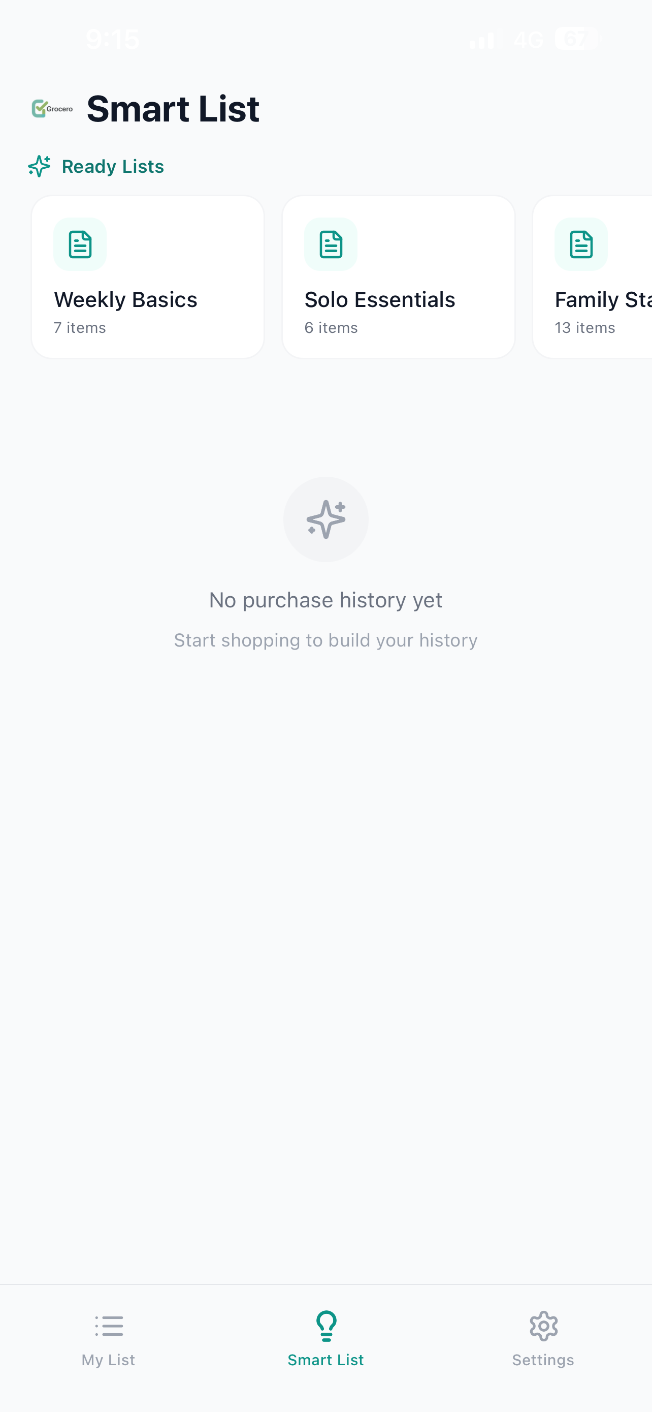 Grocero Smart List screen